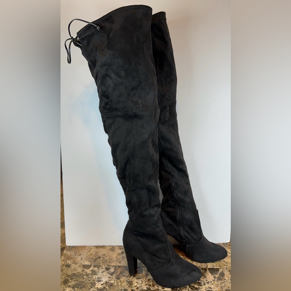 Wild Diva Lounge Women's Over The Knee Tie Up High Block Heel Dress Boots